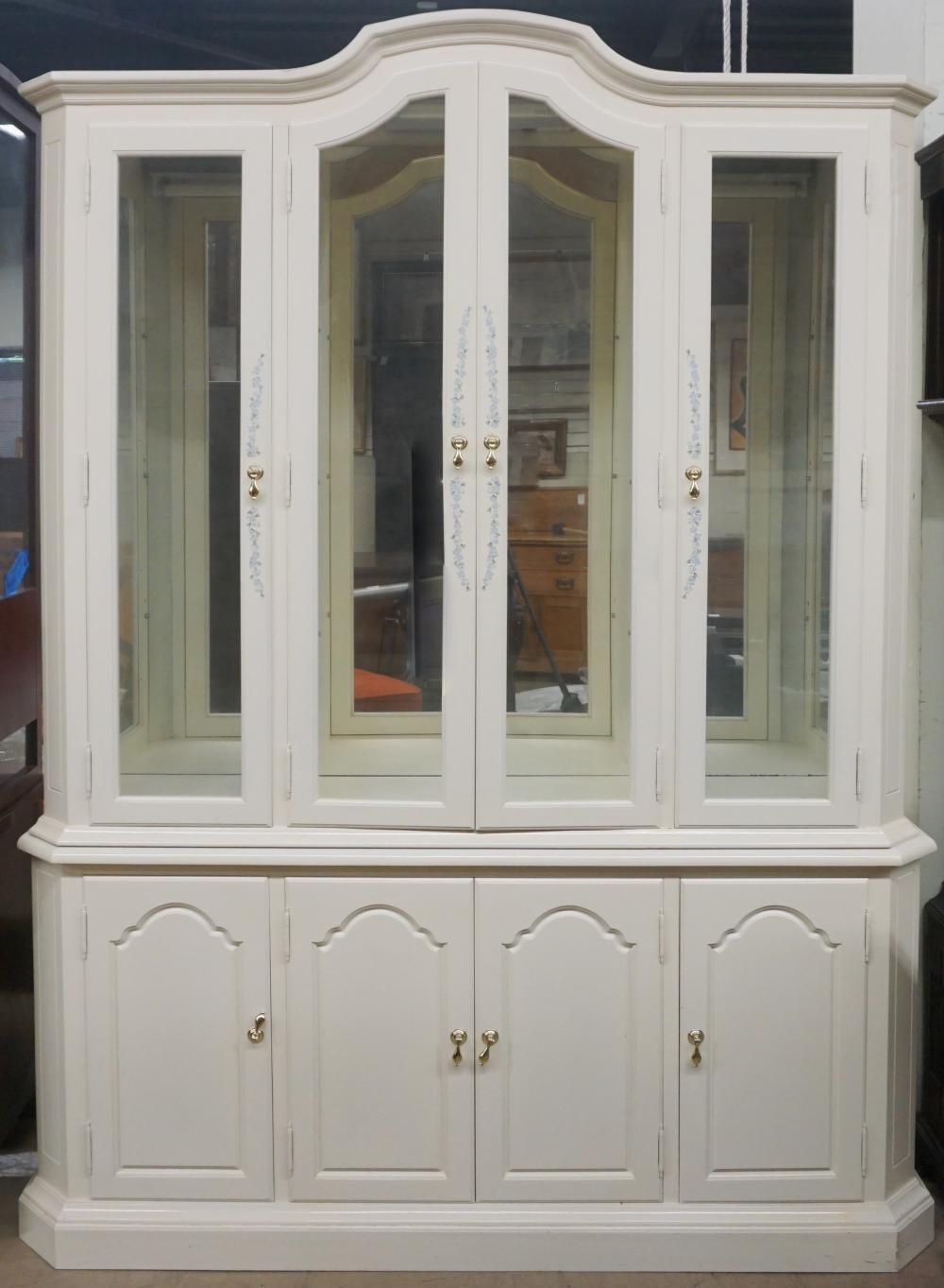 WHITE ENAMEL PAINTED TWO-PART CABINET,