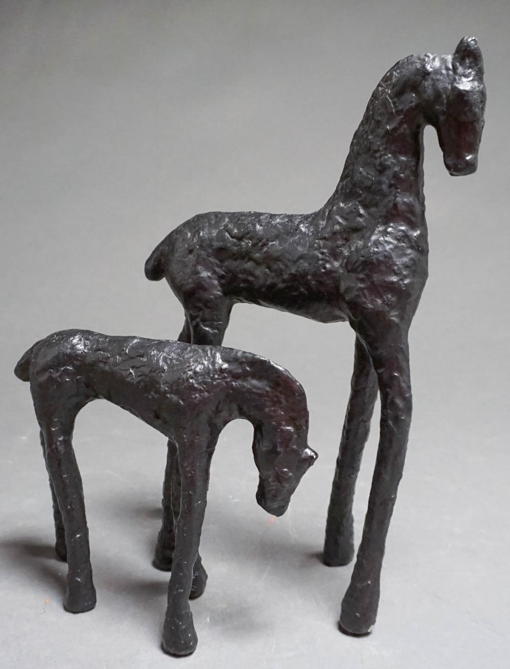 TWO PATINATED IRON FIGURES OF HORSES,