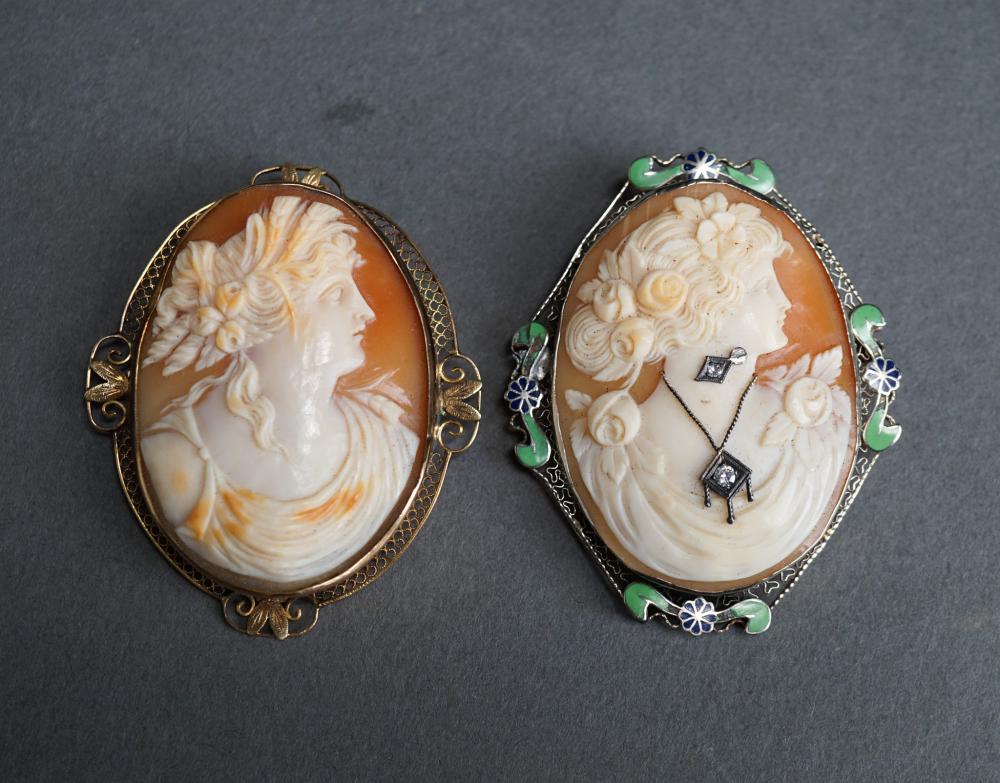 TWO GOLD MOUNTED SHELL CAMEO BROOCHES  32c60b