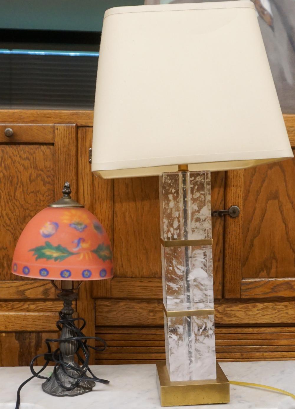 MODERN LUCITE TABLE LAMP AND DECORATED