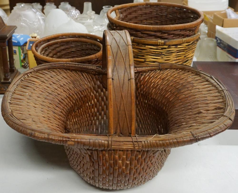 FIVE SPLIT BAMBOO AND RATTAN BASKETS,