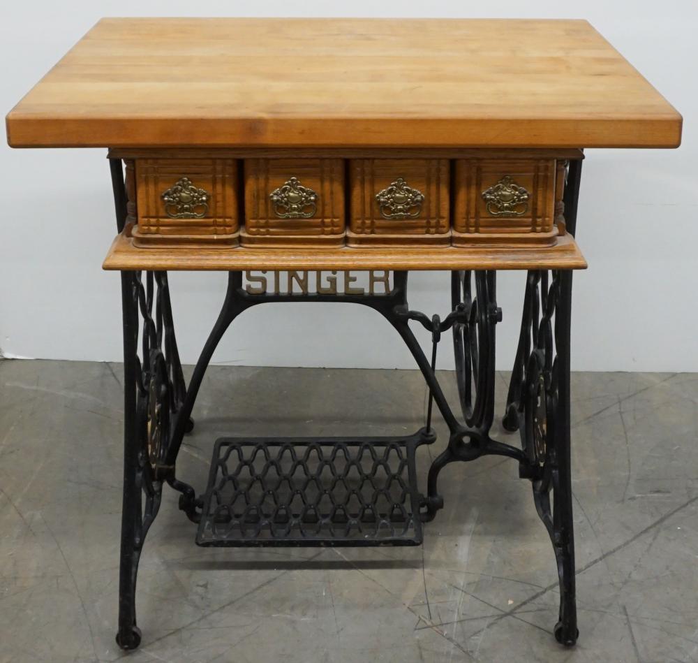 SINGER WROUGHT IRON BASE SEWING TABLE
