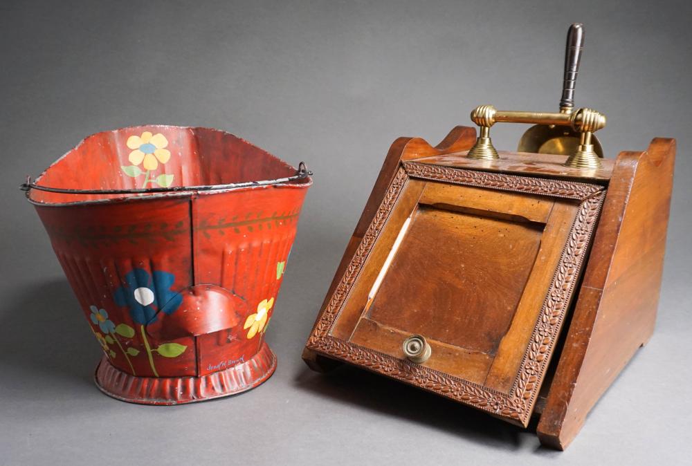 VICTORIAN WALNUT AND BRASS COAL SCUTTLE