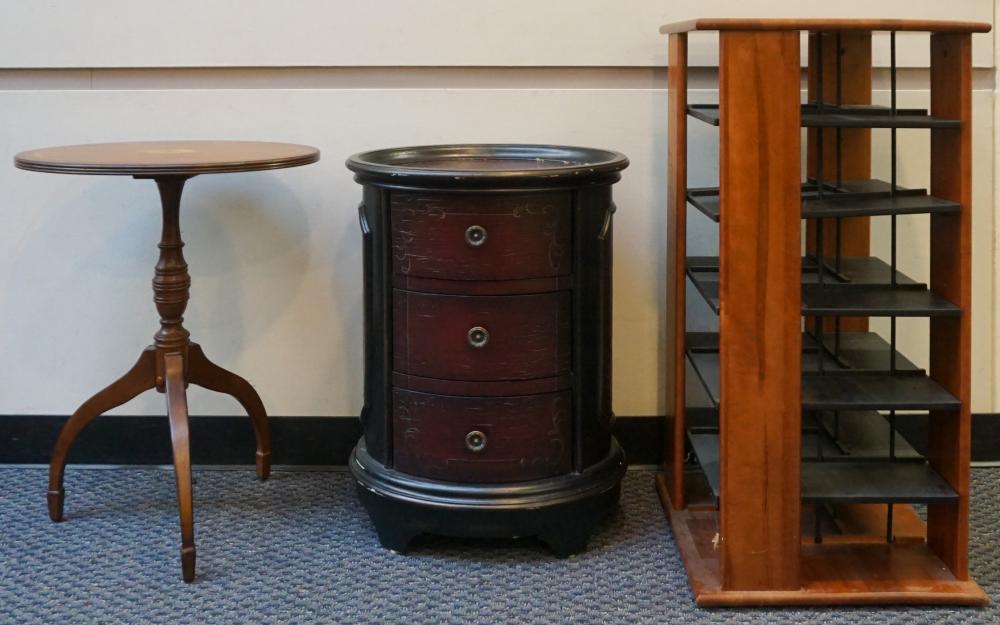 DECORATED THREE-DRAWER SIDE CHEST, CANDLESTAND