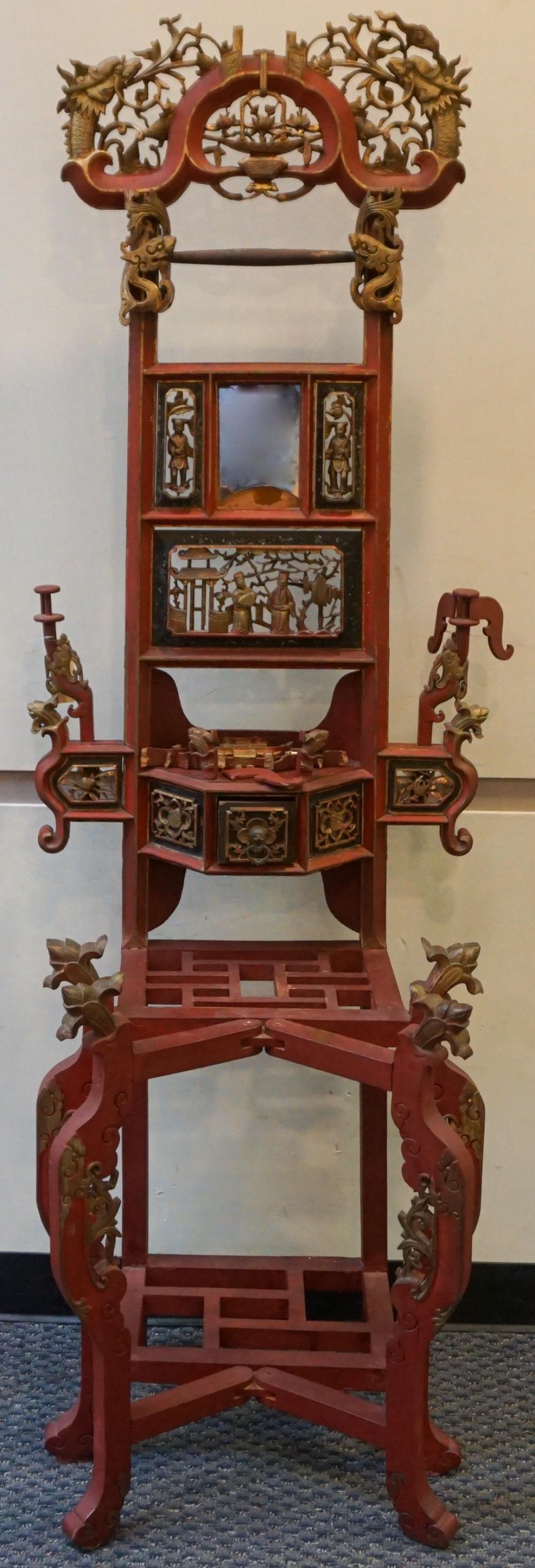 CHINESE CARVED GILT AND RED PAINTED