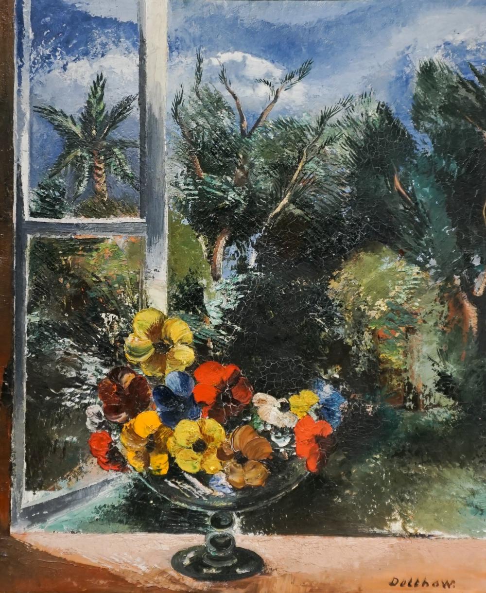 STILL LIFE WITH FLOWERS AT WINDOWSILL,