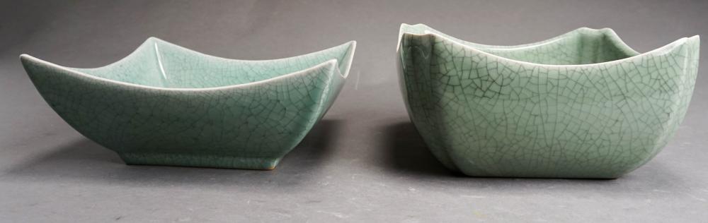 TWO CHINESE CELADON CRACKLE GLAZED