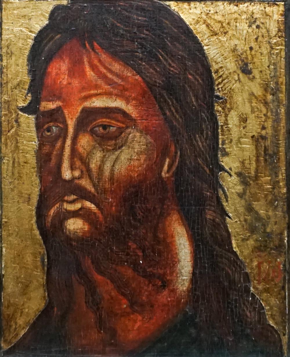 PAINTED AND PARTIAL GILT WOOD ICON
