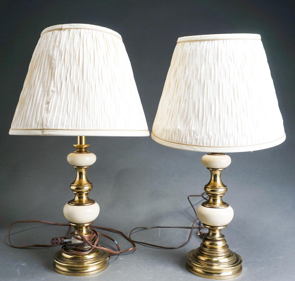 PAIR OF STIFFEL BRASS AND PORCELAIN