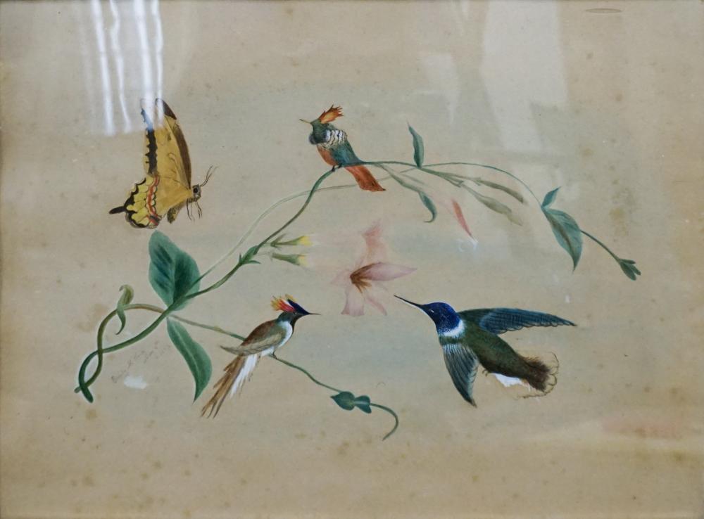 BIRDS AND BUTTERFLIES ON BRANCH,