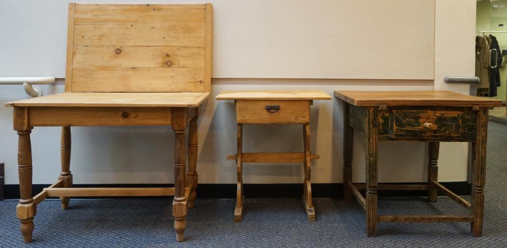 THREE RUSTIC PINE TABLES, LARGEST