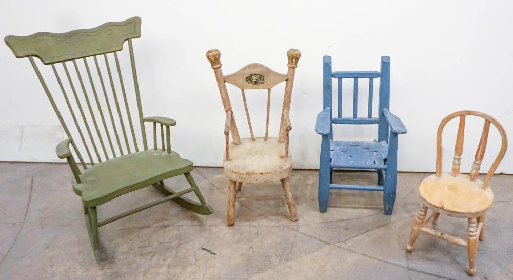 FOUR AMERICAN PAINTED DOLL CHAIRS,