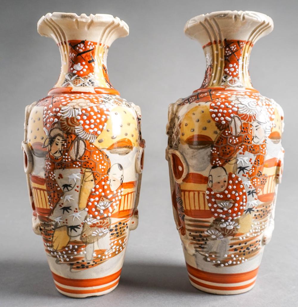 PAIR SATSUMA-TYPE EARTHENWARE VASES,