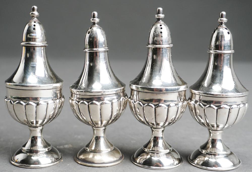 FOUR STERLING SILVER SALT SHAKERS,