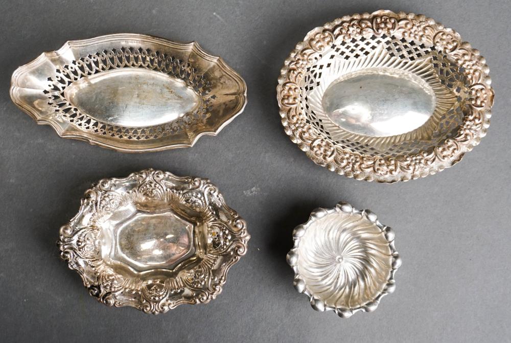 FOUR STERLING SILVER SHALLOW DISHES,