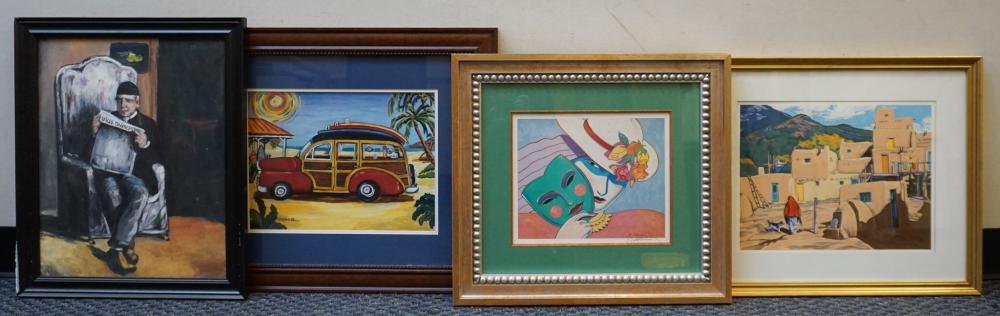 FOUR ASSORTED WORKS OF ART, FRAME: