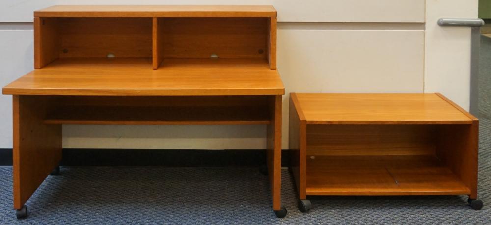 TEAK DESK WITH HUTCH ON CASTERS