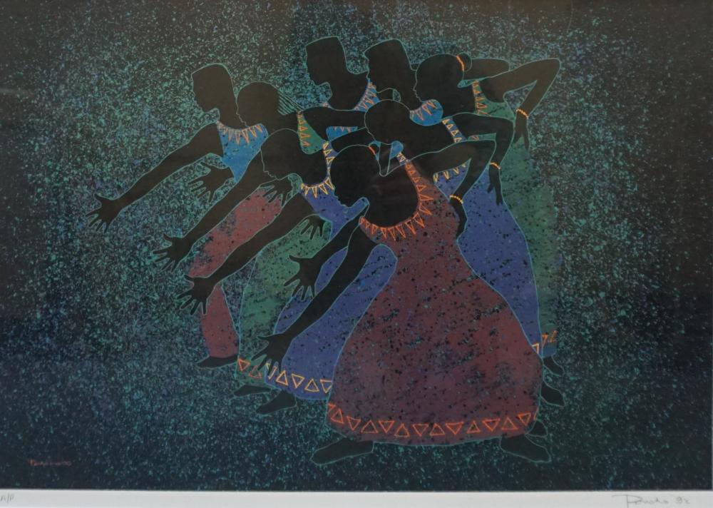 PONCHO, AFRICAN DANCERS, SERIGRAPH,