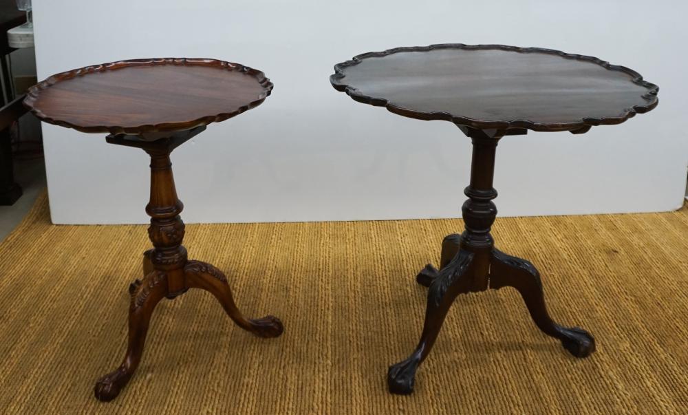 TWO GEORGE III STYLE MAHOGANY PIE-CRUST