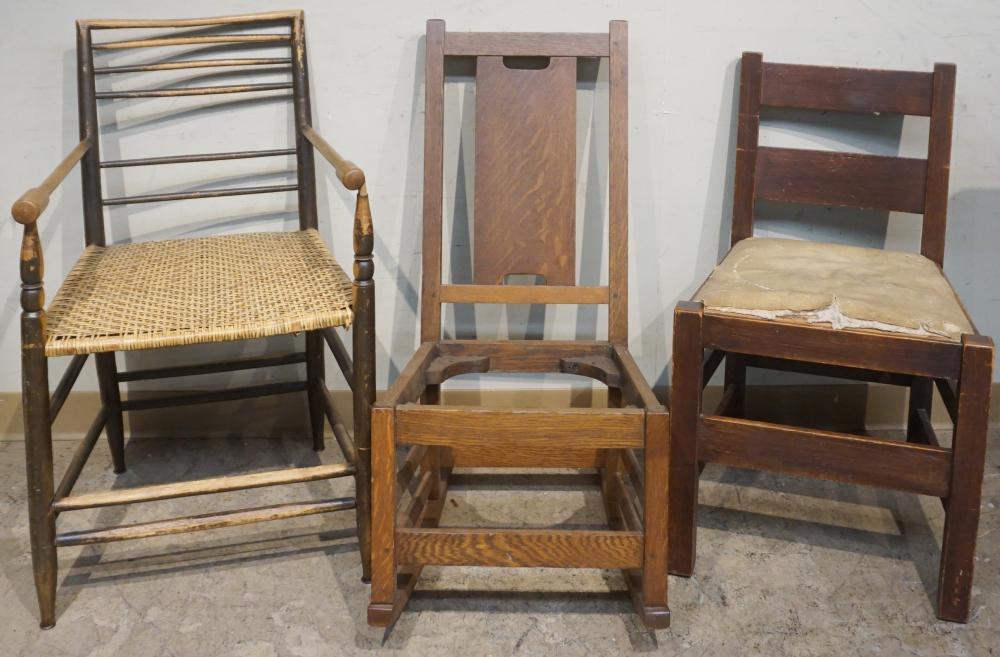 TWO ASSORTED CHAIRS AND A ROCKER