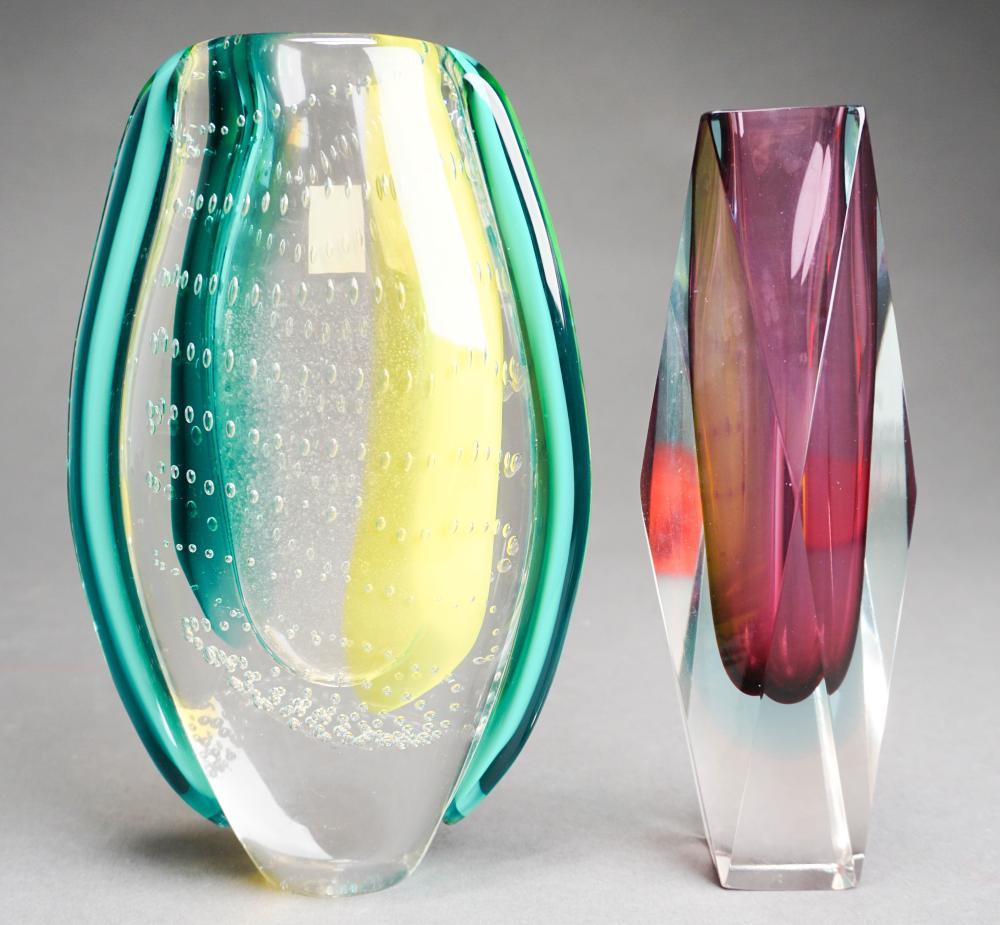 TWO MODERNIST STYLE GLASS VASES,