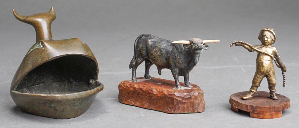 THREE MINIATURE BRONZES OF A WHALE,
