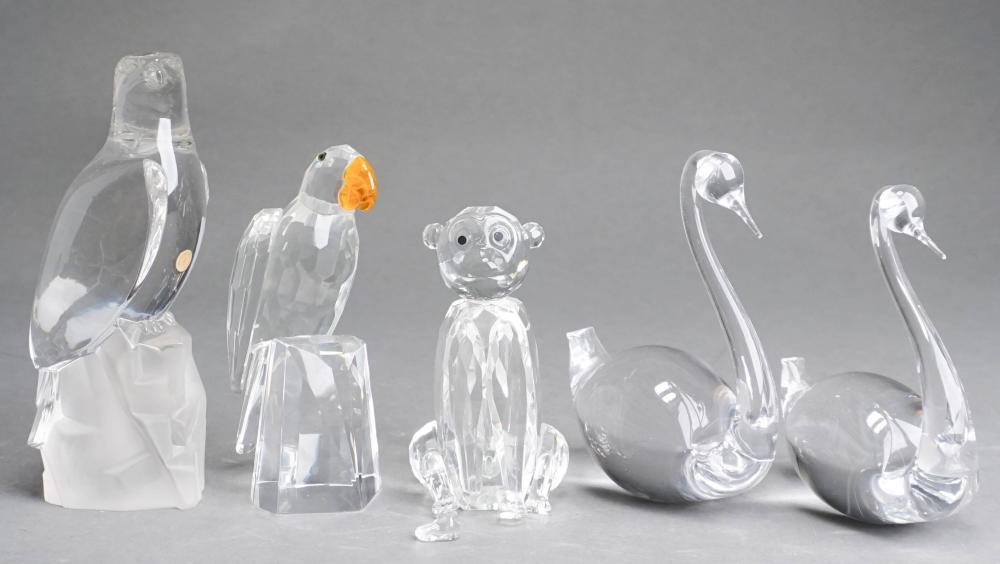 FIVE CRYSTAL ANIMAL FIGURINES (ONE