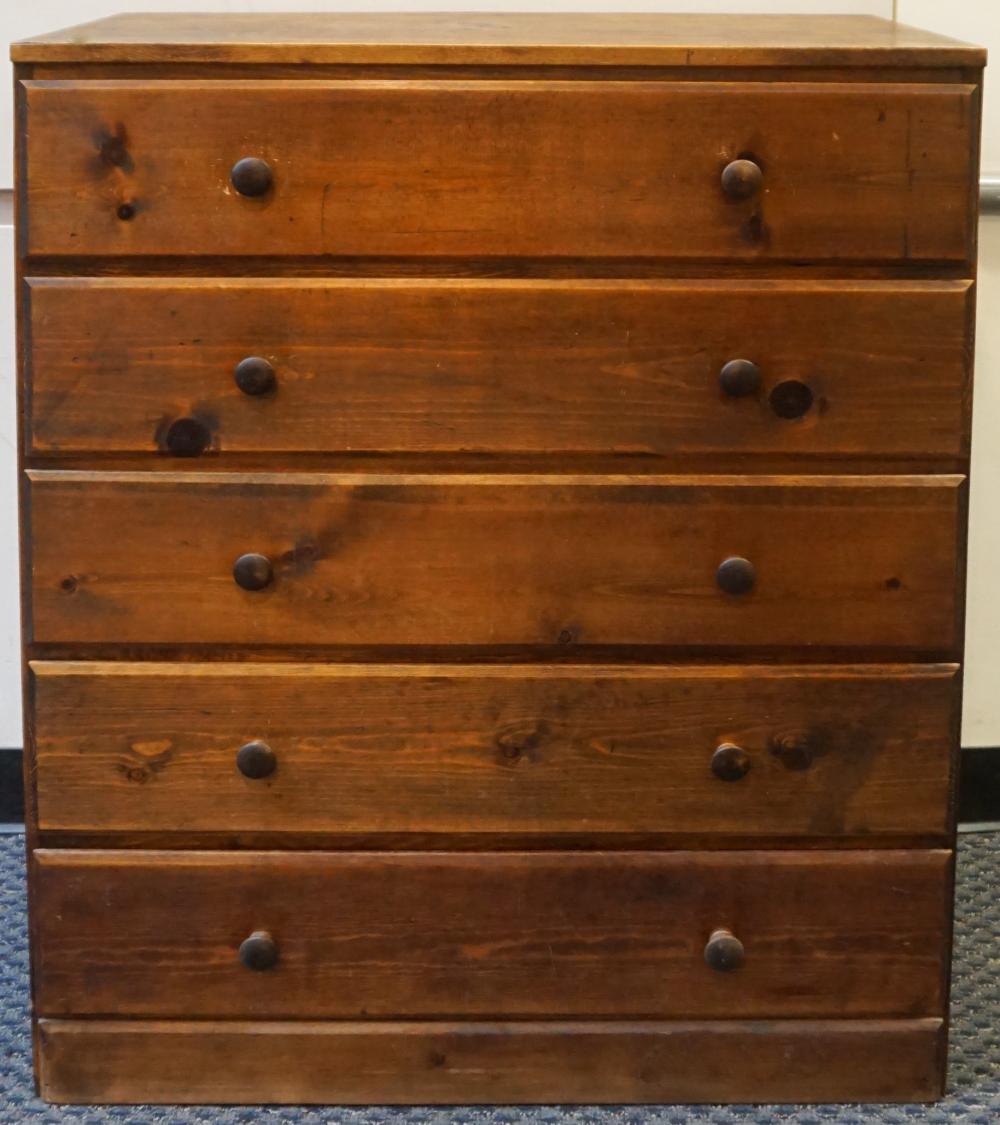 STAINED PINE FIVE-DRAWER CHEST