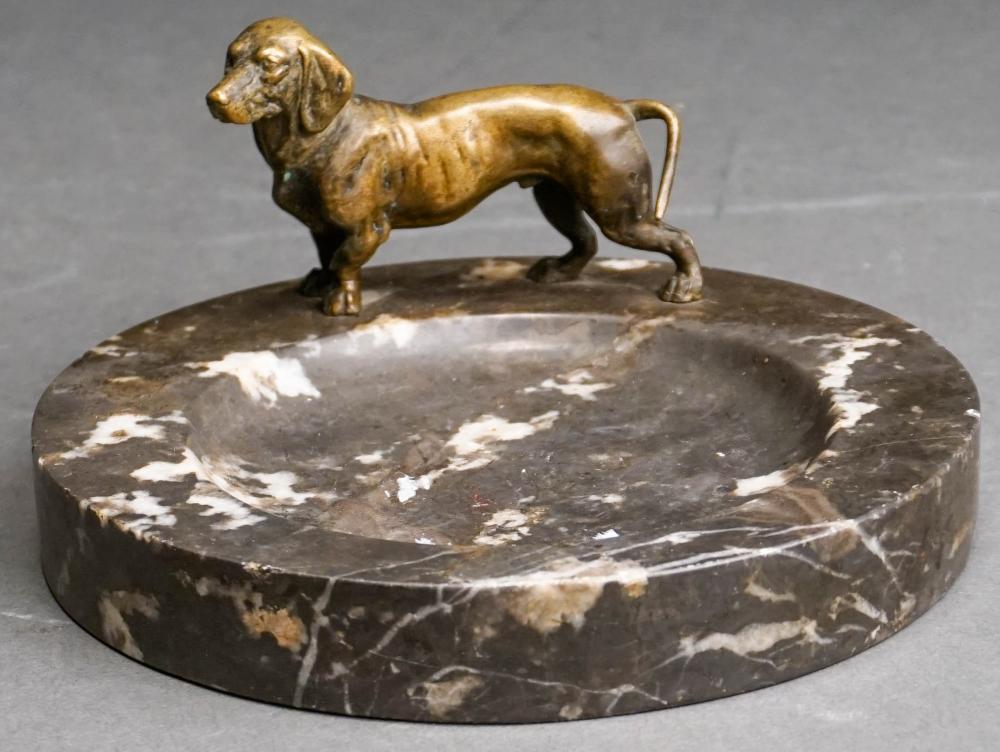 BRONZE DACHSHUND FIGURE ON MARBLE 32cbfd