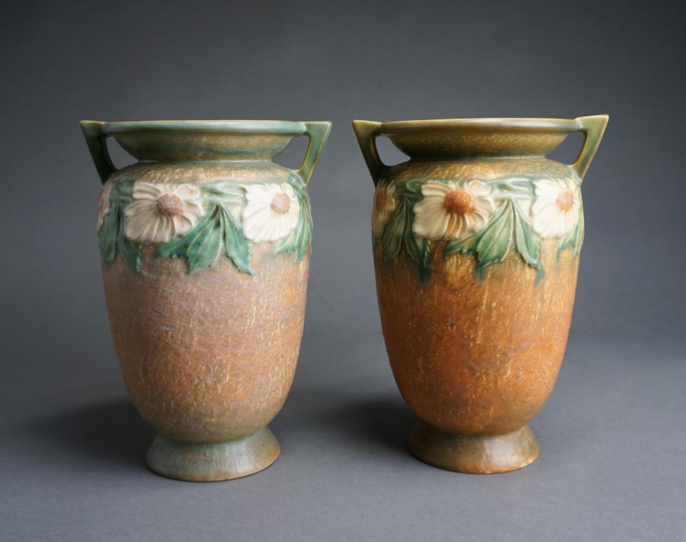 PAIR ROSEVILLE POTTERY DAHLROSE