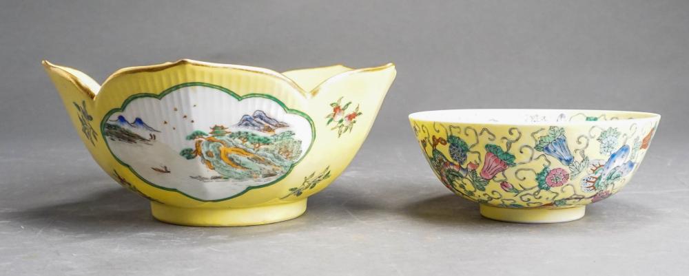 TWO CHINESE FAMILLE JAUNE BOWLS,