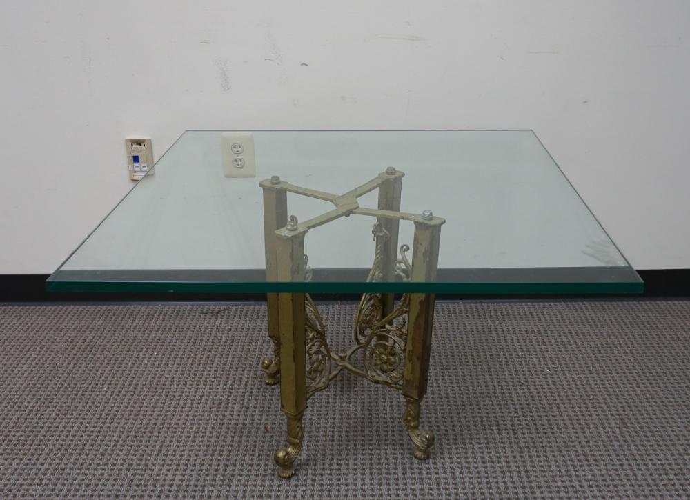 GILT METAL BASE SQUARE GLASS TOP