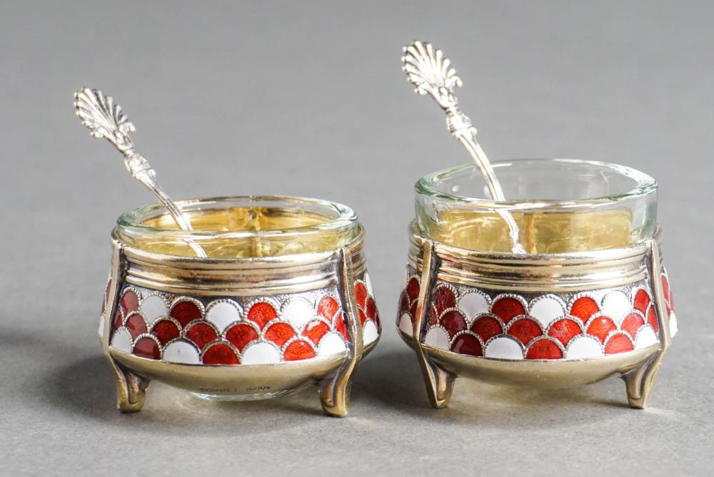 PAIR OF RUSSIAN ENAMELED DECORATED GILT