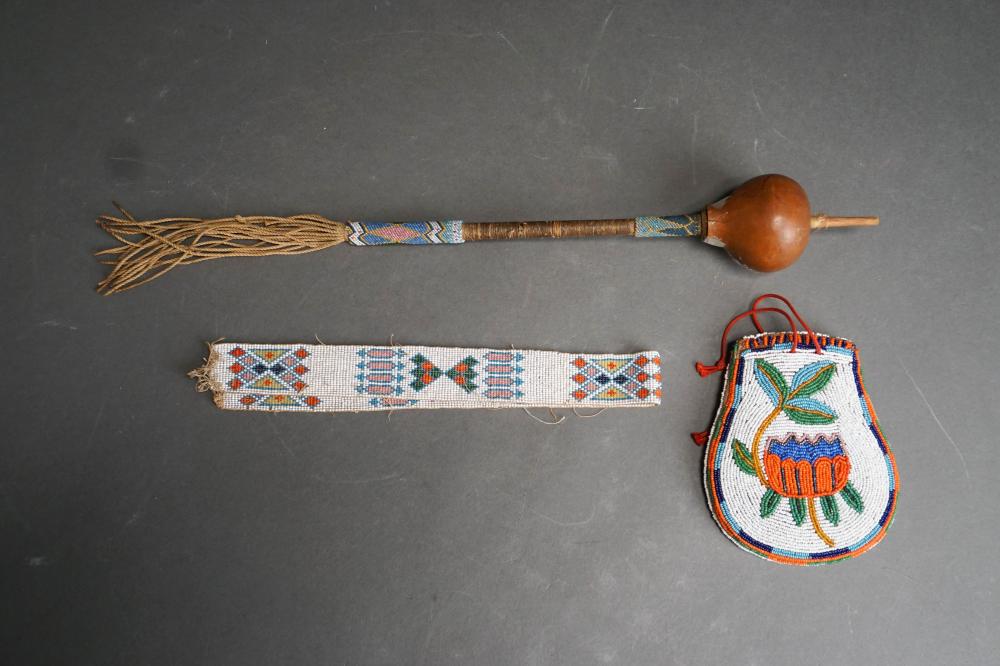 NATIVE AMERICAN BEADED GOURD RATTLE,