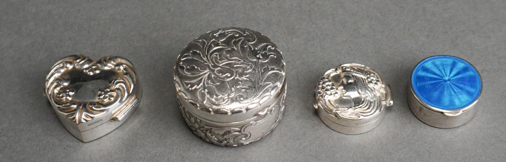 FOUR STERLING AND 800-SILVER PILL BOXESFour