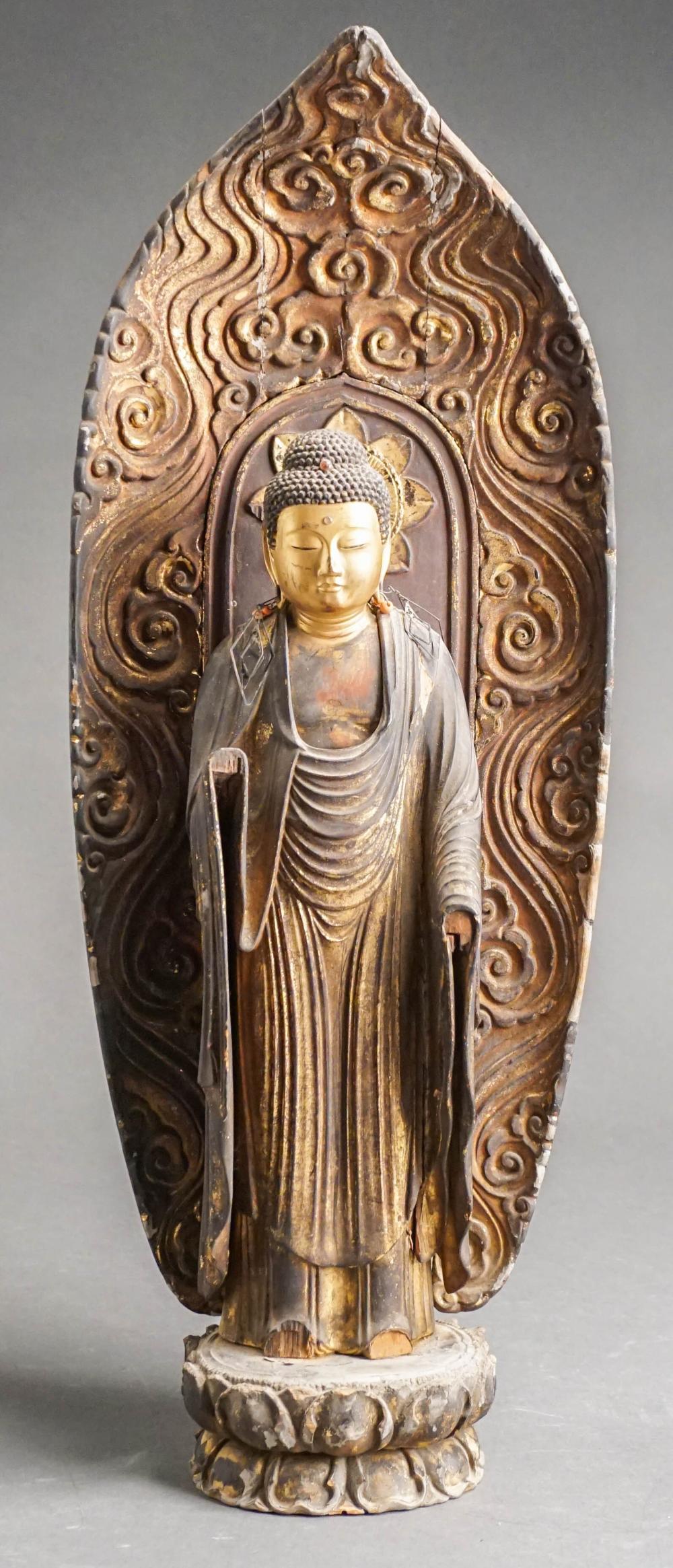 JAPANESE PARTIAL GILT CARVED WOOD 32cdf1