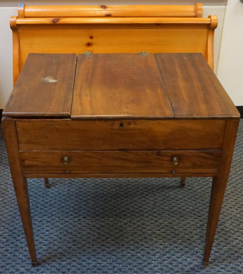 PINE SINGLE BEDSTEAD AND MAHOGANY