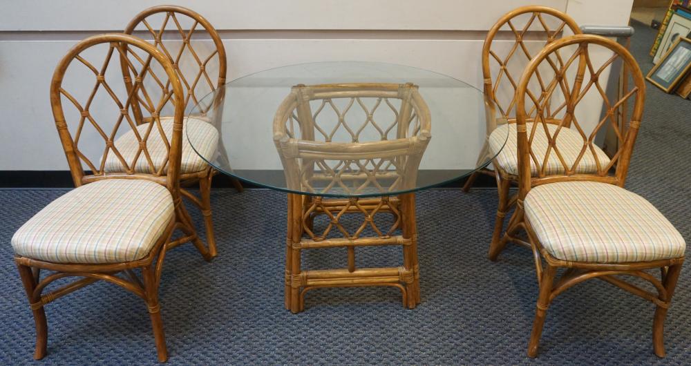 RATTAN GLASS TOP TABLE AND FOUR