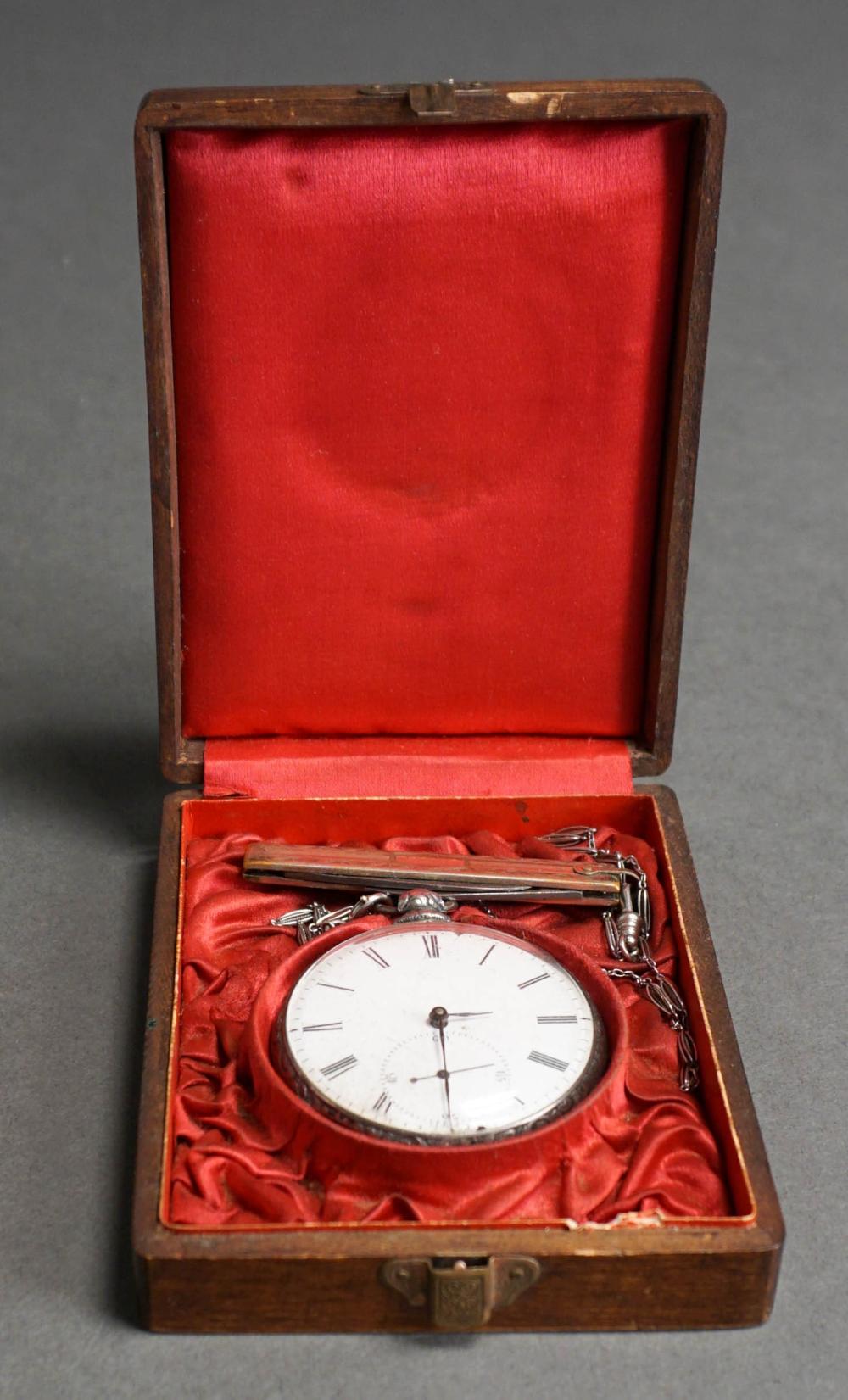 COIN SILVER POCKET WATCH WITH ATTACHED