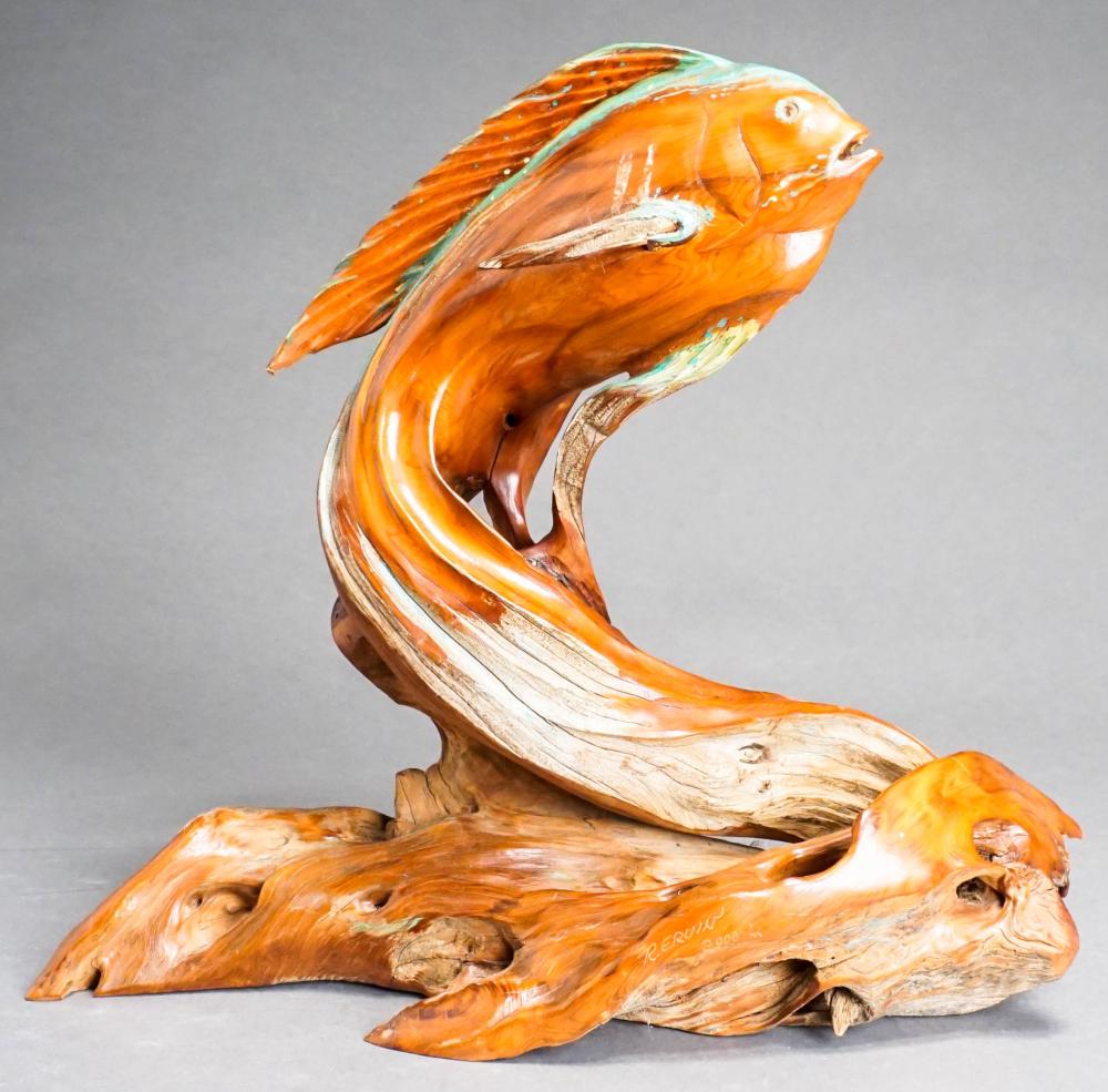 PAINTED WOOD SCULPTURE OF A FISH  32cfb6