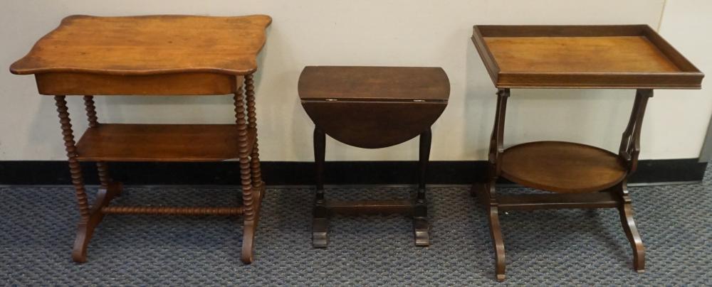 THREE ASSORTED WOOD TRESTLE TABLES,