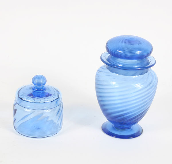 Steuben jars; blue swirl glass, both