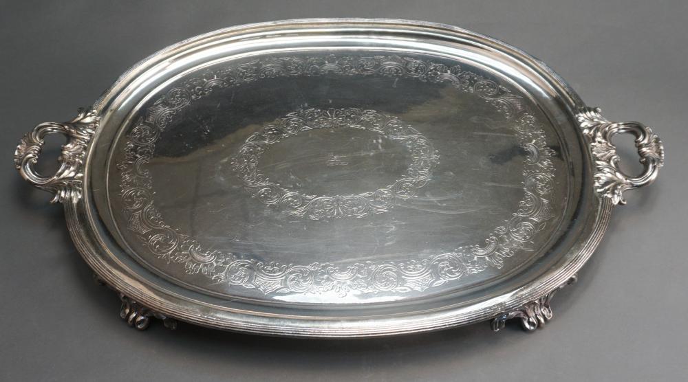 SILVER PLATE OVAL TWO HANDLE FOOTED 32a902