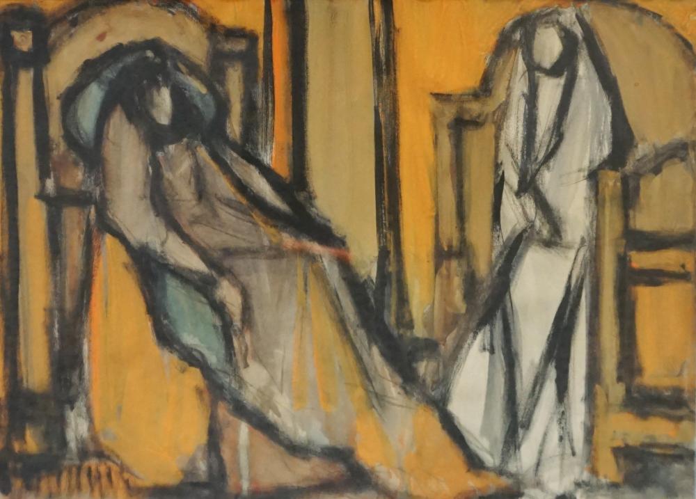 20TH CENTURY, TWO FIGURES SEATED,