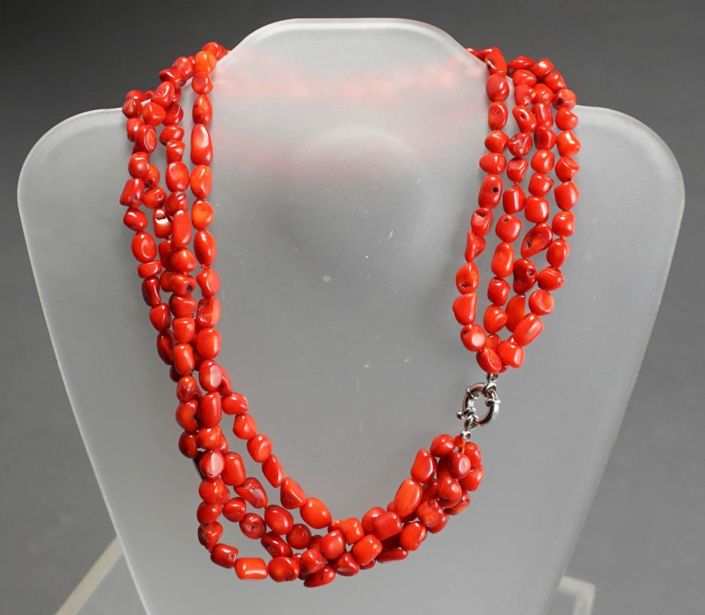 FOUR STRAND CARVED CORAL NUGGET 32a9a6