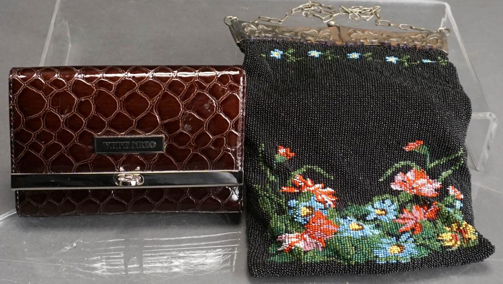 A SEED-BEADED POUCH AND WOMAN'S