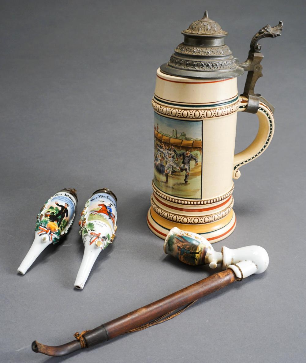 GERMAN PEWTER MOUNTED STEIN AND