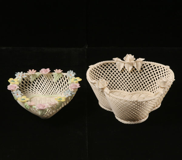 Two Belleek bowls; openwork creamware