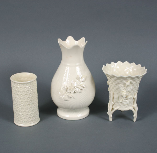Three Irish porcelain items; two Belleek
