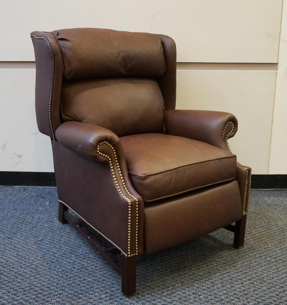 LEVENGER BROWN LEATHER UPHOLSTERED 32aa34